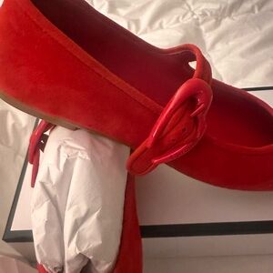 Larroude Bold Red Suede Flats